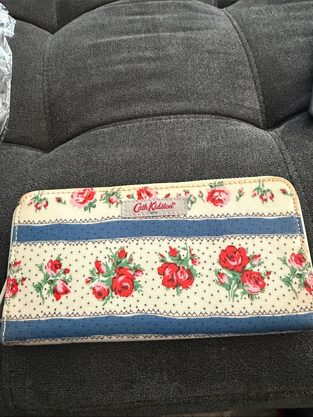 Cath Kidston Cream Floral Zip-Around Wallet with Blue Trim